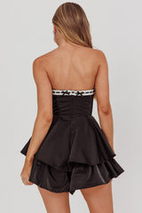 Paris Muse Ribbon Neckline Romper Black
