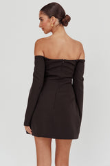 Cherry Wine Off Shoulder Mini Dress Black