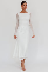 Lustre Open Back Mesh Maxi Dress White