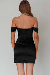 Night To Remember Off-Shoulder Satin Dress Black