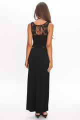 Lorely Ruched Lace Bodice Maxi Dress Black
