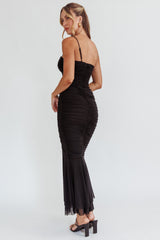 By Chance One Strap Ruched Maxi Dress Black