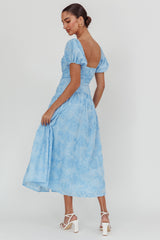 Telma Puff Sleeves Midi Dress Blue