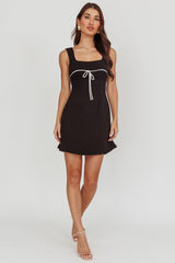 Doves Contrast Bow Mini Dress Black