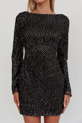 Lakshmi Long Sleeve Open Back Mini Dress Spangle Black