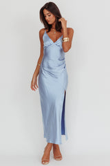 Marlie Side Pleat Maxi Dress Blue