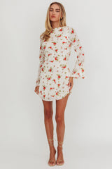 Thriller Long Sleeve Backless Mini Dress Floral White