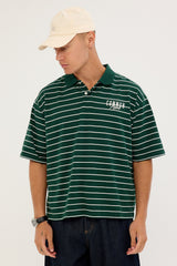 Common Need Motive Boxy Cropped Polo Forest Green Stripe