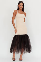 Tomie Tulle Hem Maxi Dress Beige Combo