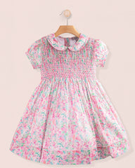 Emma Liberty Hollyhocks Pink Smock - Smocked Dress