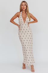 Of Your Dreams Plunging Halter Dress Oat
