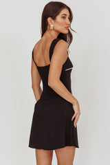 Doves Contrast Bow Mini Dress Black