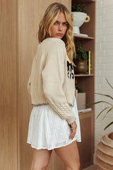 Early Snow Blanket Stitch Bow Cardigan Ecru