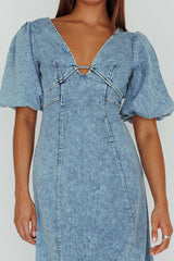 Elias Puff Sleeve Midi Dress Denim