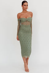 Oliana Off-Shoulder Mesh Maxi Dress Fern
