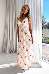 Coucou V-Neckline Maxi Dress Print Beige