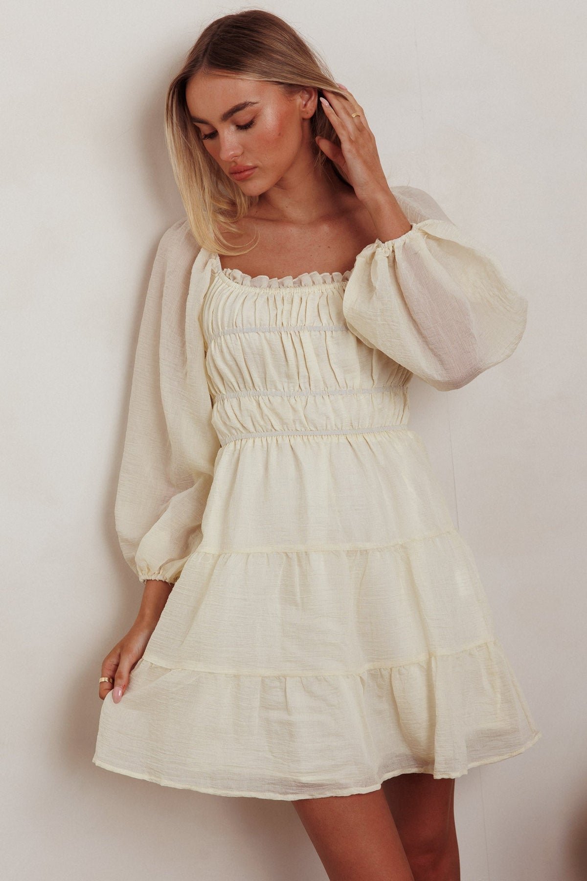 On A High Puff Sleeves Low Back Mini Dress Ivory