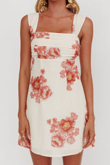 Dixon Pintuck Pleat Mini Dress Floral Beige