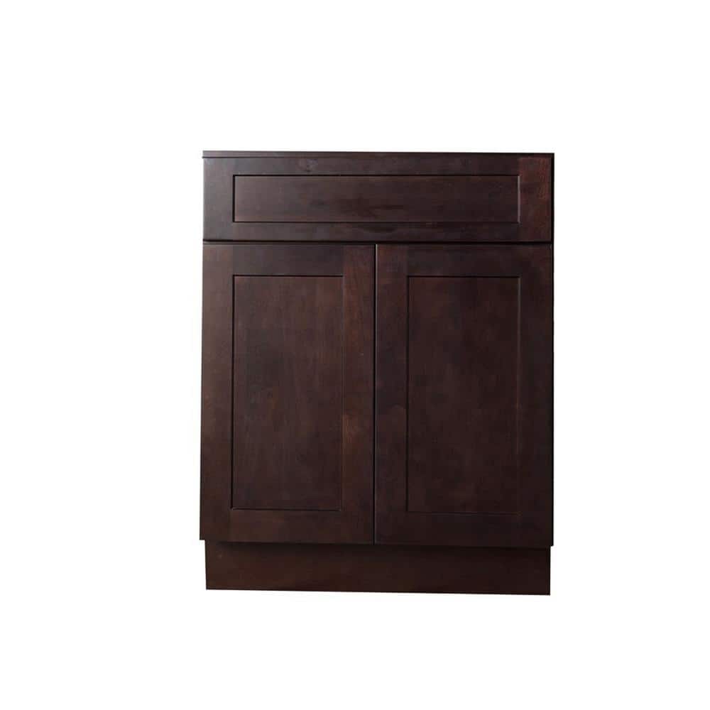 Bremen Cabinetry Bremen Ready to Assemble 27x34.5x24 in. Shaker Base Cabinet with 1-Drawer and 2-Door in Espresso